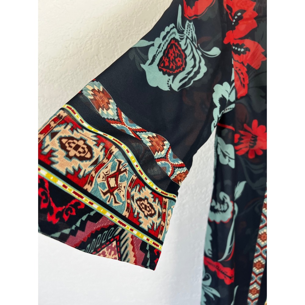 Soft Surroundings Navy Tribal iKat Print Button Up Tunic Top Kimono Jacket Sz XS - Picture 5 of 10